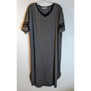 Ekouaer Women's  Sleepwear V-Neck Nightgown - Gray, Black Stripes, Size XL